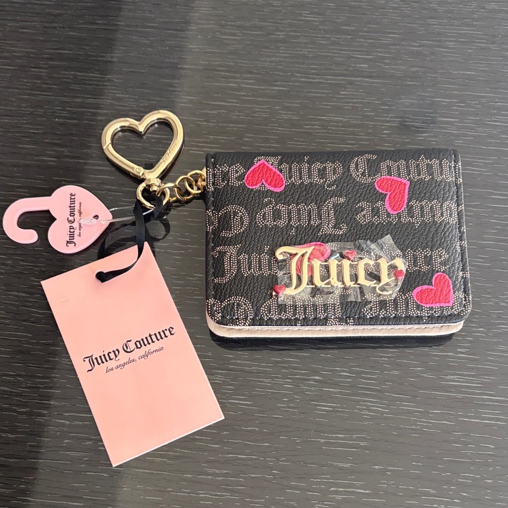Juicy Couture Black Wallet with Pink Heart Accents